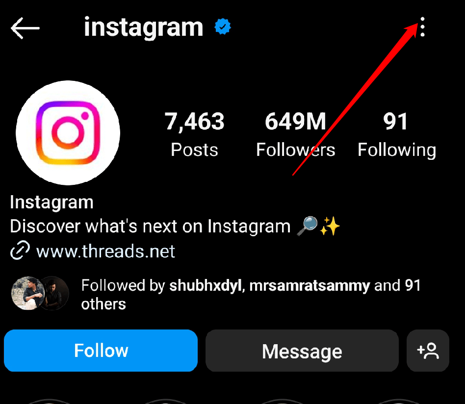 Tap on that username or top right corner option.