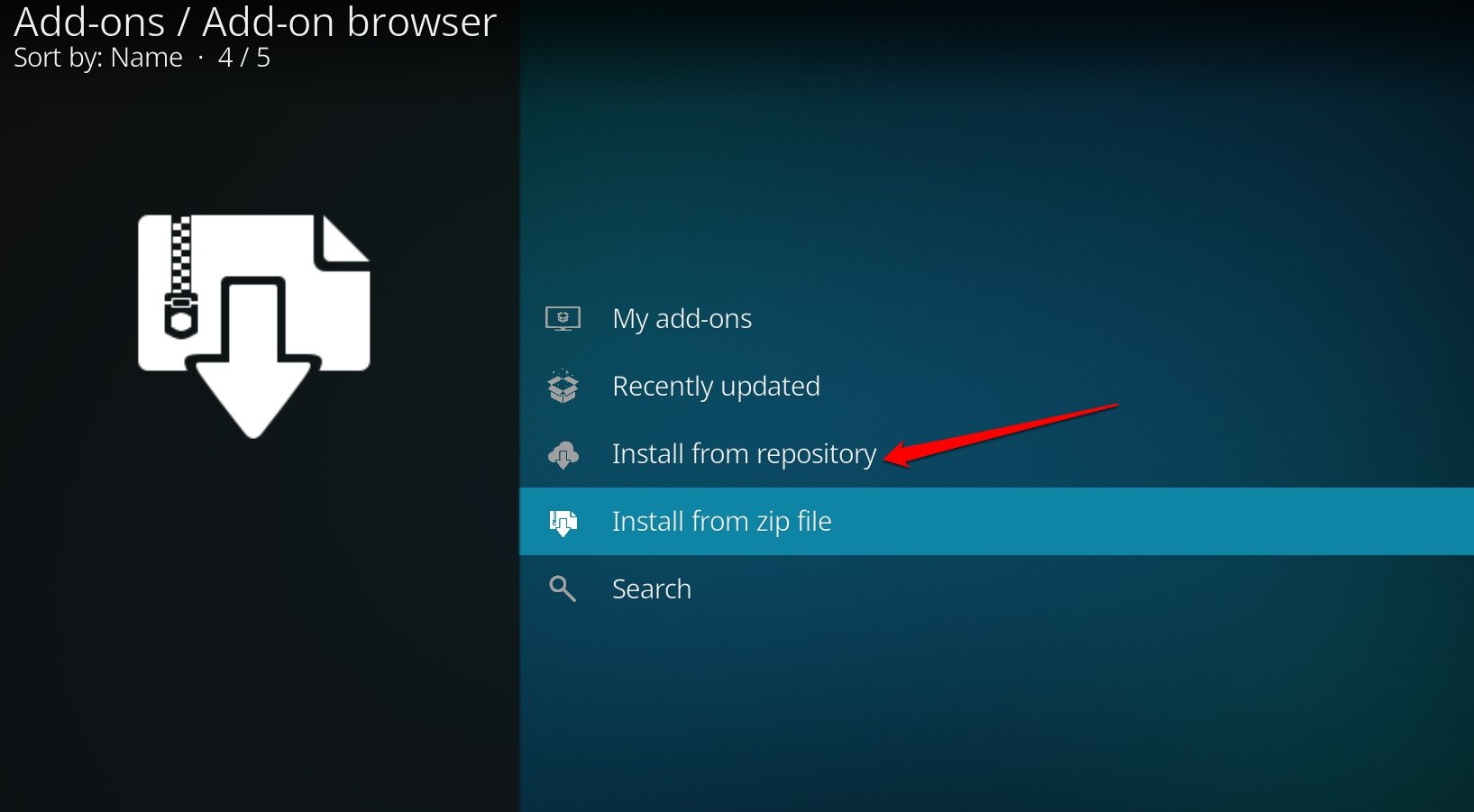 install Kodi addon from the repository