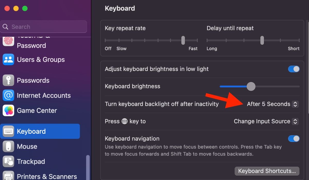 How to Fix MacBook Keyboard Backlight Not Working? 6 Keyboard inactivity settings