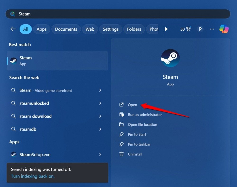launch Steam app Windows 11