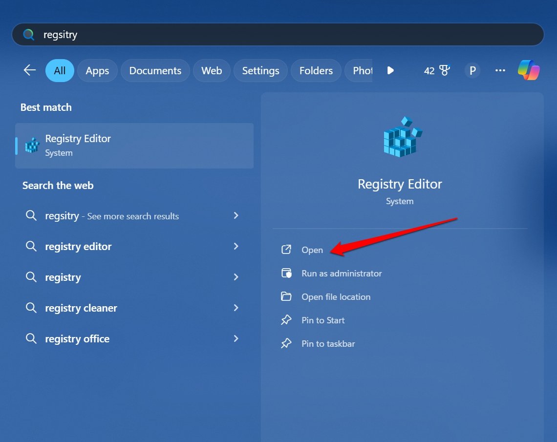 Disable Ask Copilot in File Explorer Context Menu on Windows 11 12 launch registry editor in Windows 11