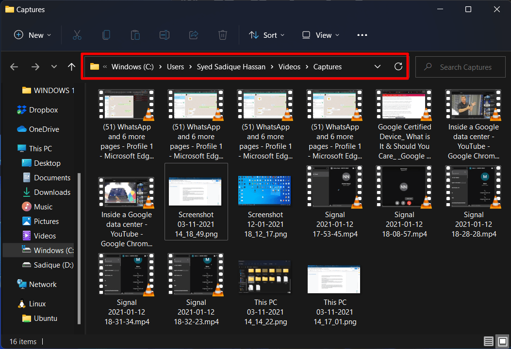 location of the saved screenshots in windows 11 taken via xbox game bar
