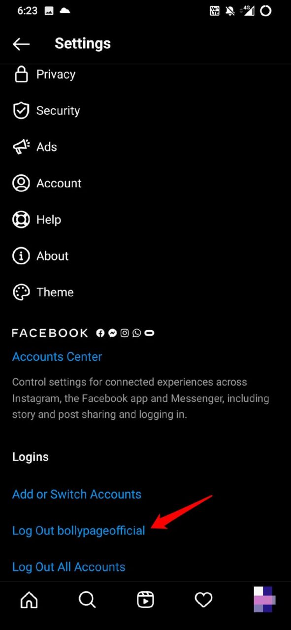 log out of Instagram account