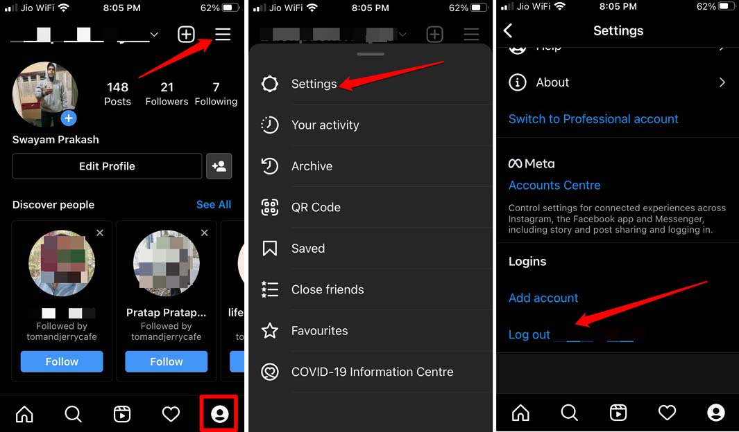 How to Fix Instagram 'Add Yours' Sticker Not Working? 7 log out of instagram account
