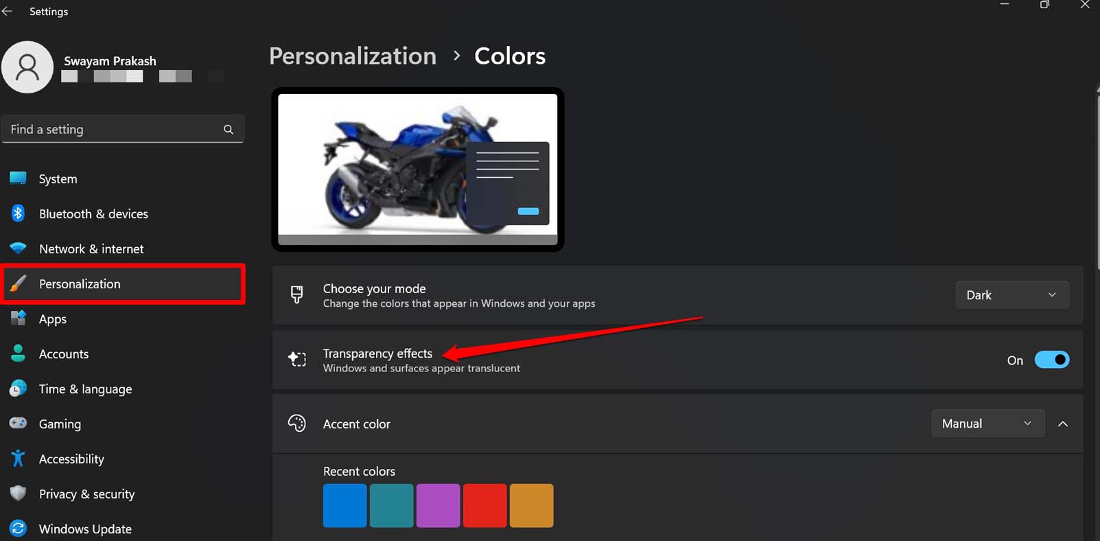 How to Make Windows 11 Taskbar Transparent? 3 make the taskbar transparent from personalization settings