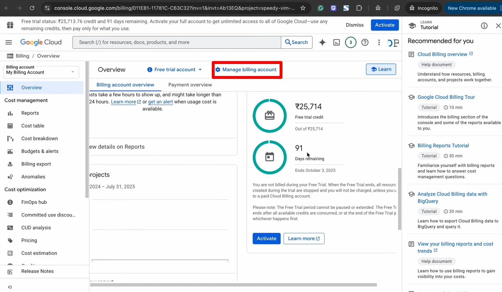 Google VEO 3 FREE for 90 Days! Step-by-Step Guide 27 manage billing account of Google cloud