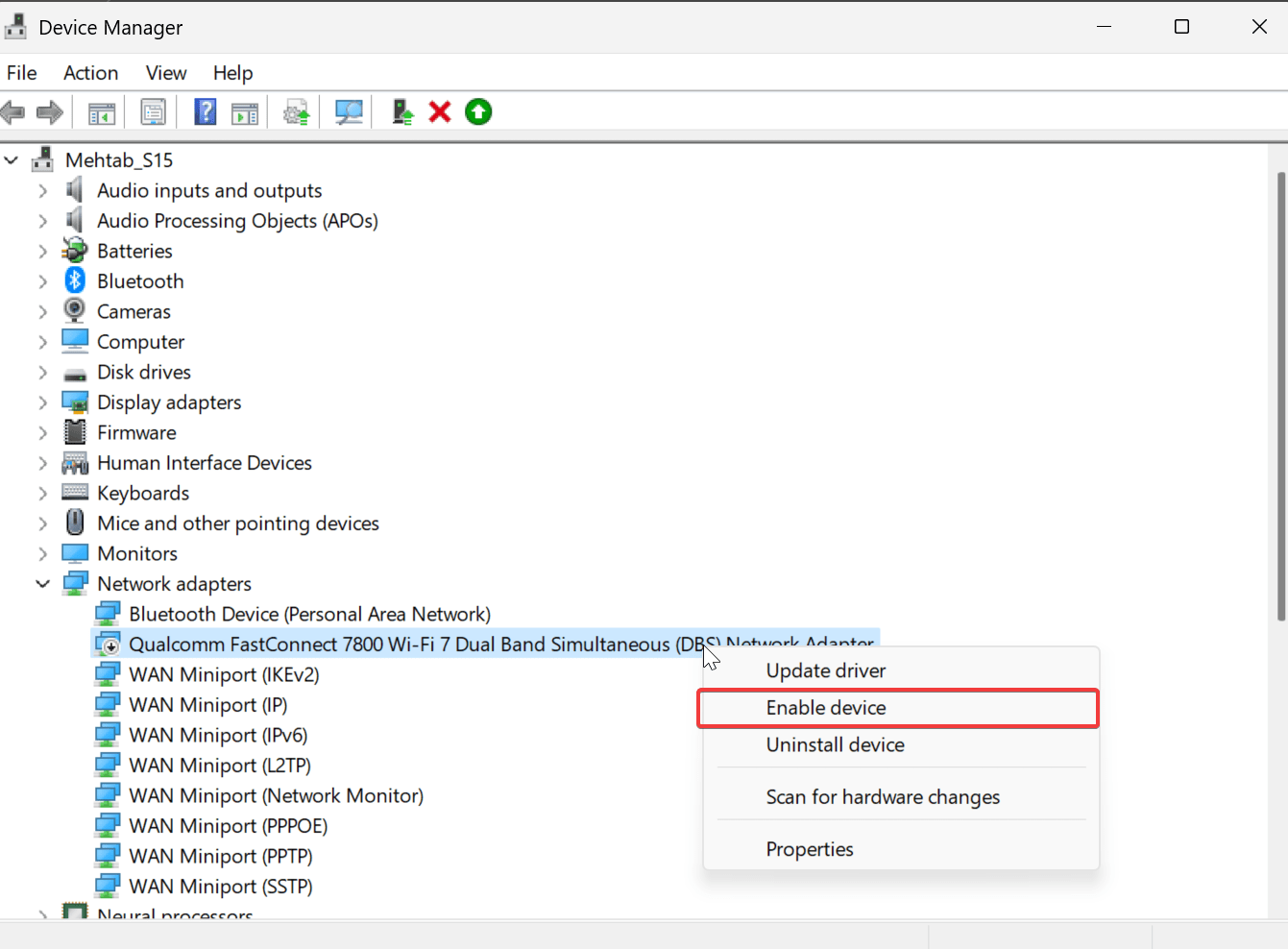 How to Fix No Wi-Fi Toggle in Action Center on Windows 11 5 click on Enable device