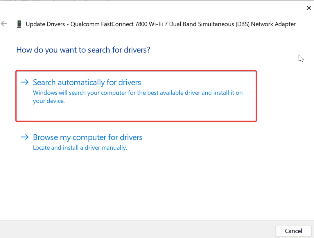 How to Fix No Wi-Fi Toggle in Action Center on Windows 11 9 click on Search automatically for drivers