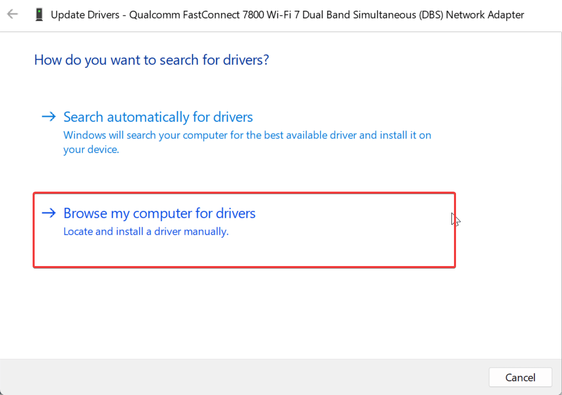 How to Fix No Wi-Fi Toggle in Action Center on Windows 11 14 click on Browse my computer for drivers