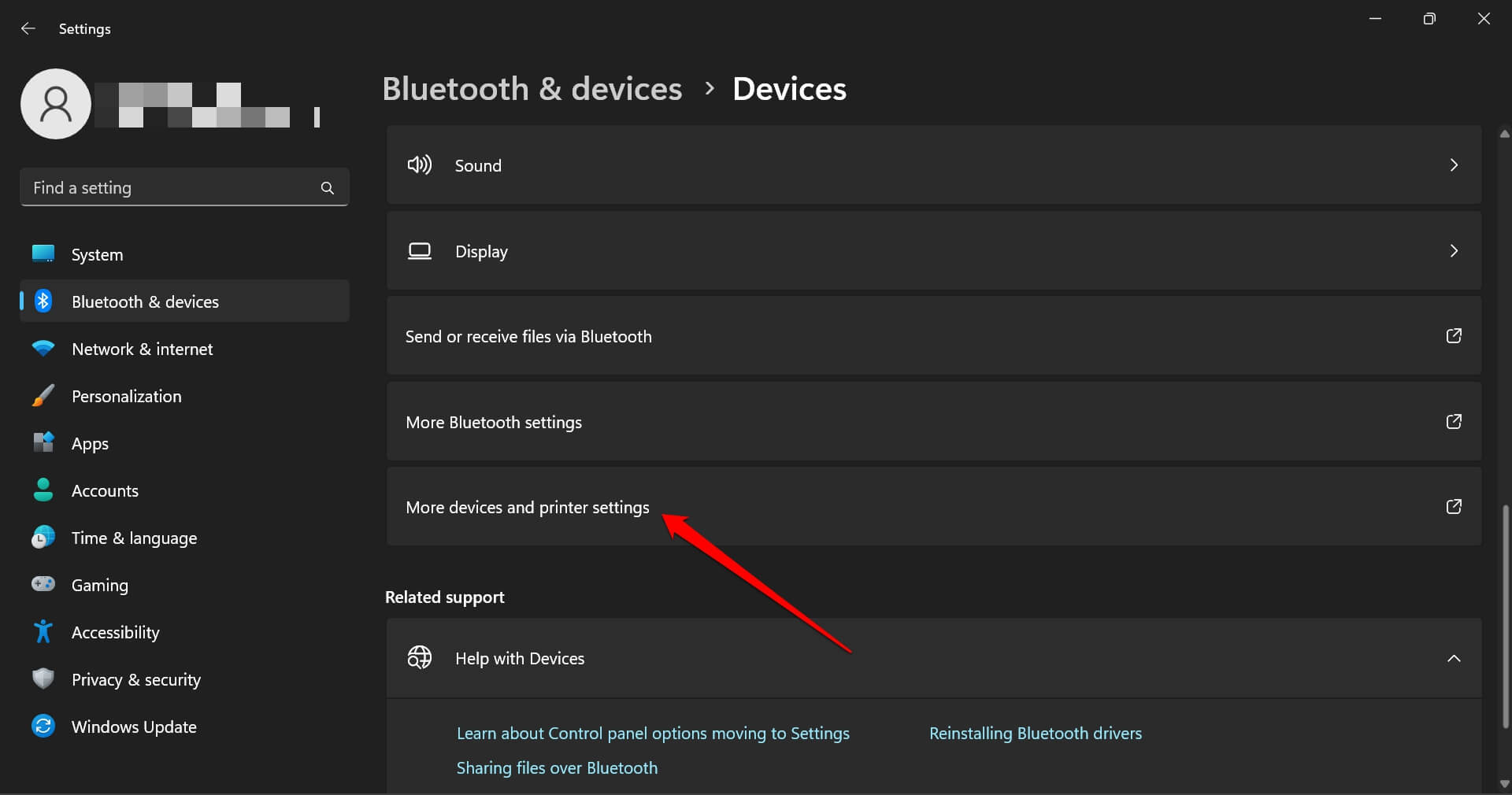 more devices and printer settings Windows
