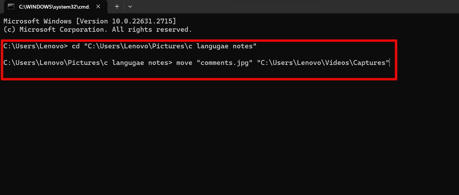 How to Open Files and Folders in CMD on Windows 11 move a file using Command Prompt