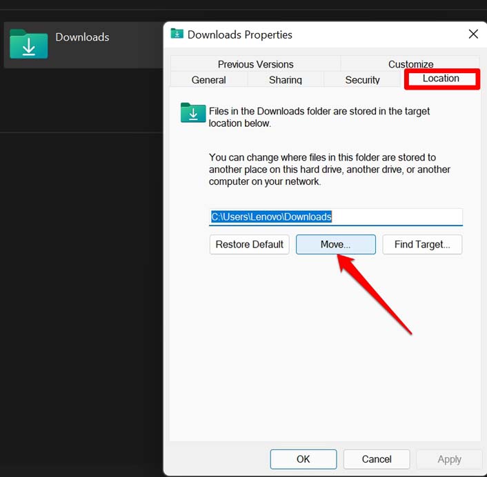 move the downloads folder