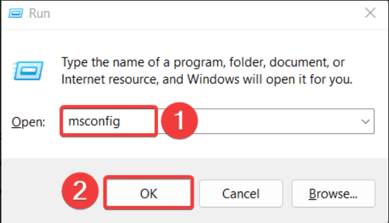 Run msconfig command