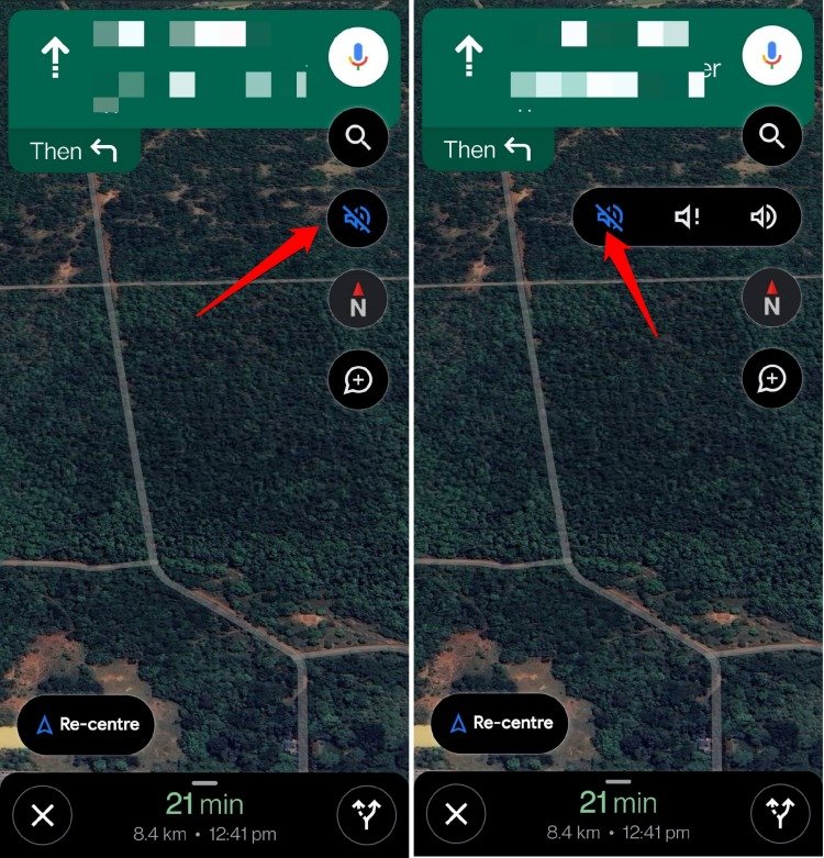 mute voice navigation on the go