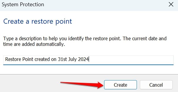 How to Create a Restore Point in Windows 11 7 name the restore point