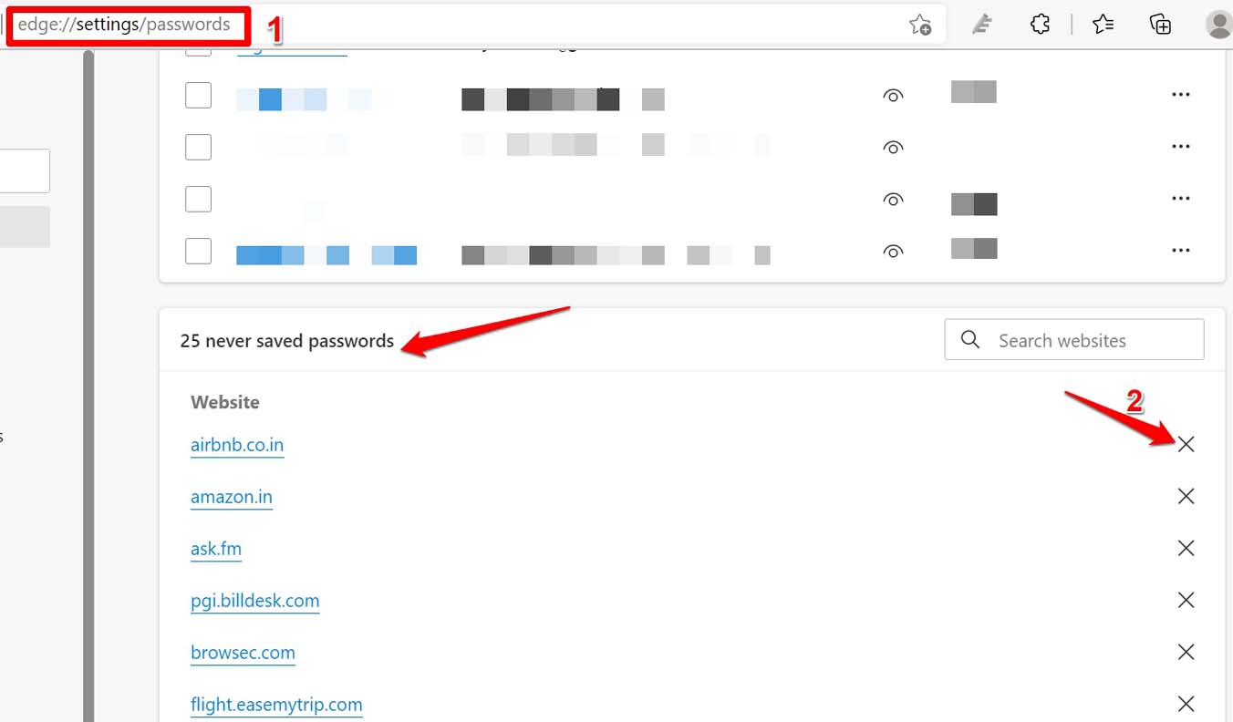 Microsoft Edge Does Not Remember Passwords: Fix it Now 8 never saved list Edge browser