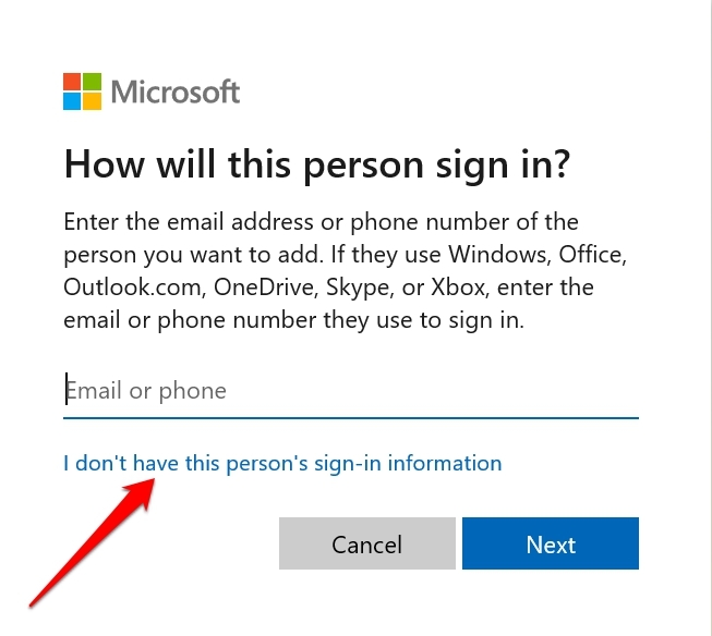 no sign in information