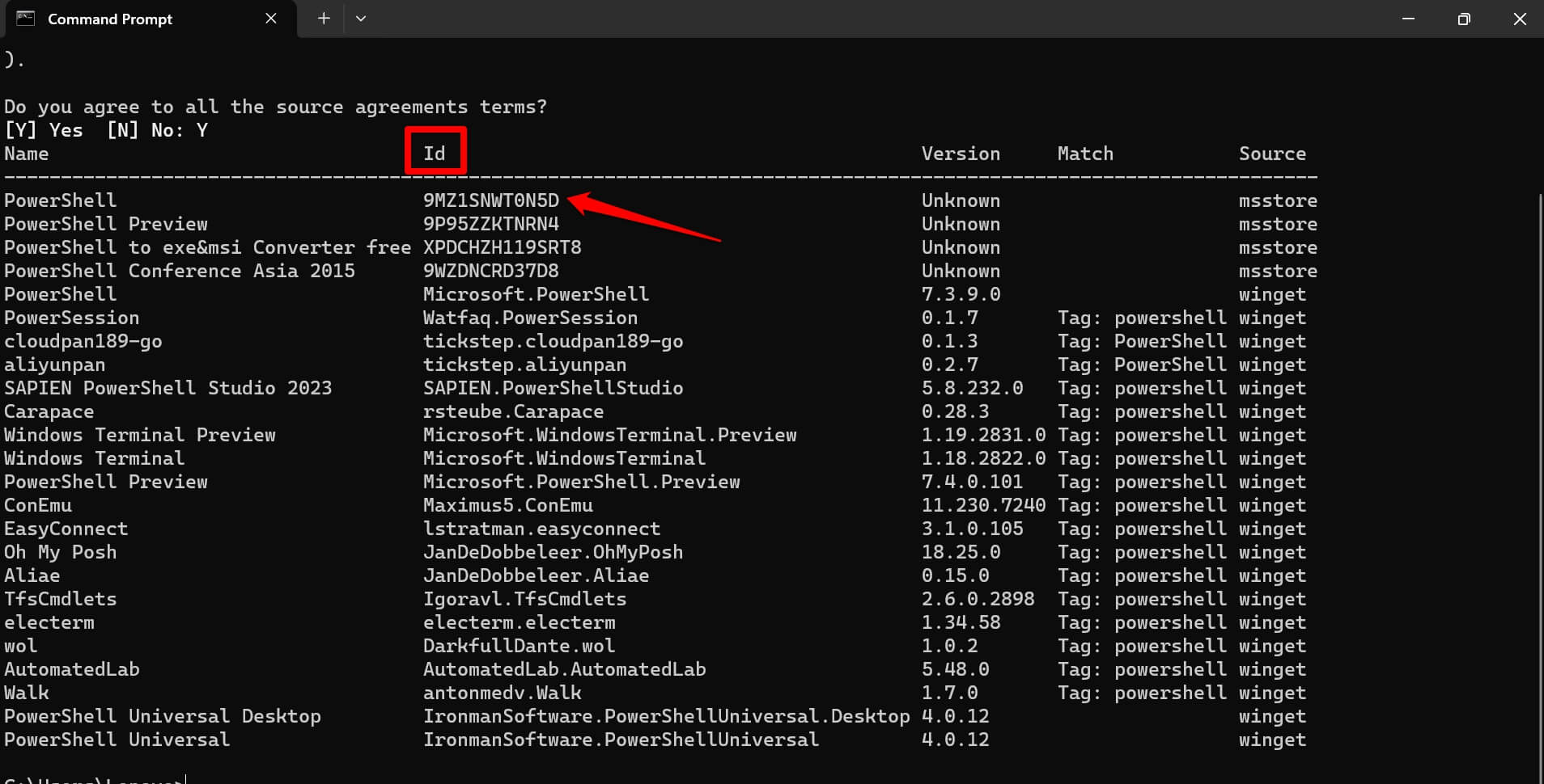 How to Update PowerShell in Windows 11 7 note down the ID of the PowerShell package