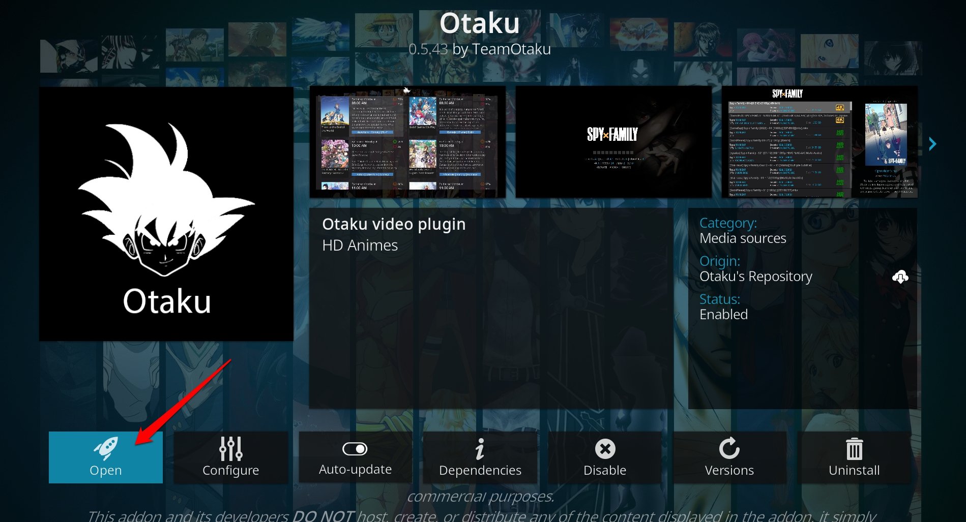 open Otaku anime addon for Kodi