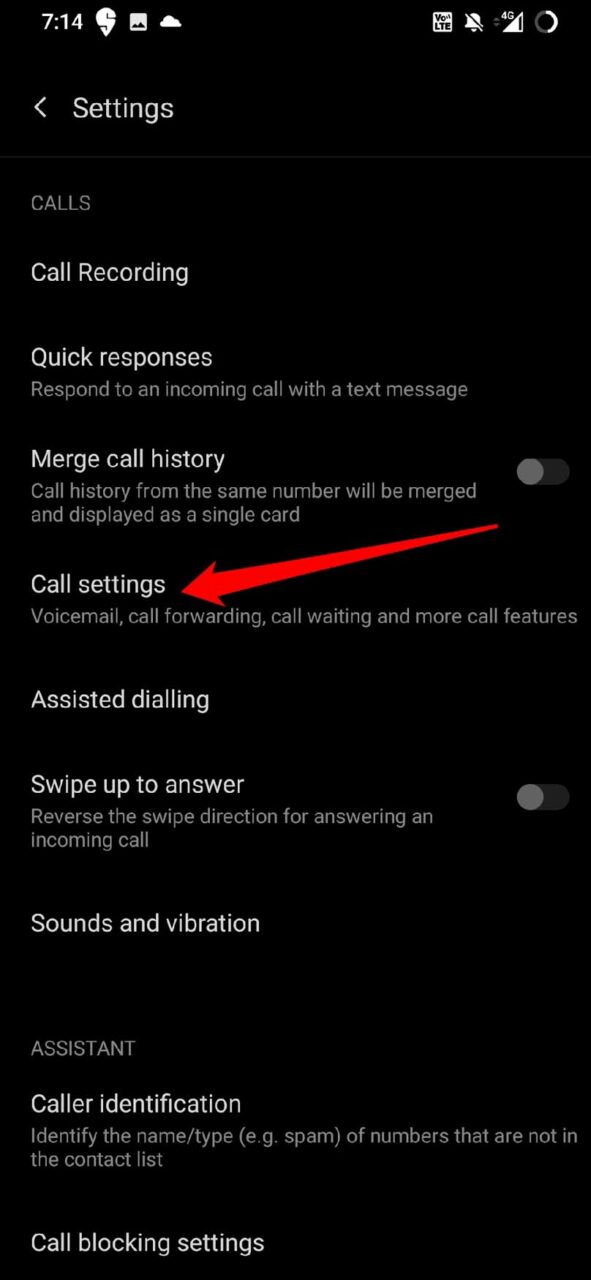 open call settings in Android