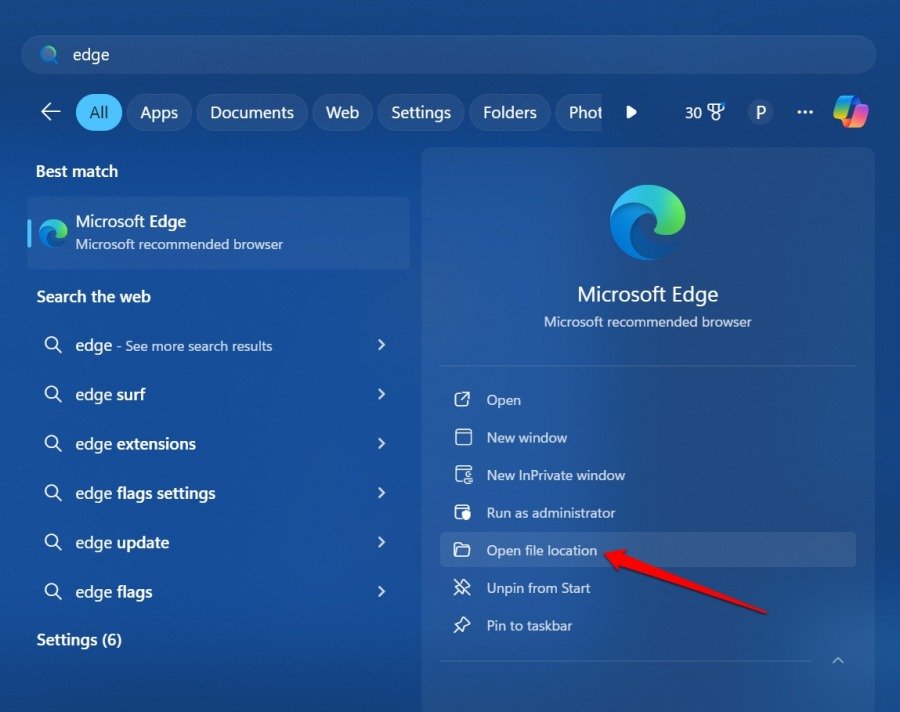 open file location of edge browser application