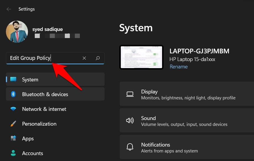 open group policy editor in windows 11 via settings