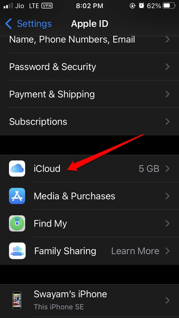 open iCloud settings