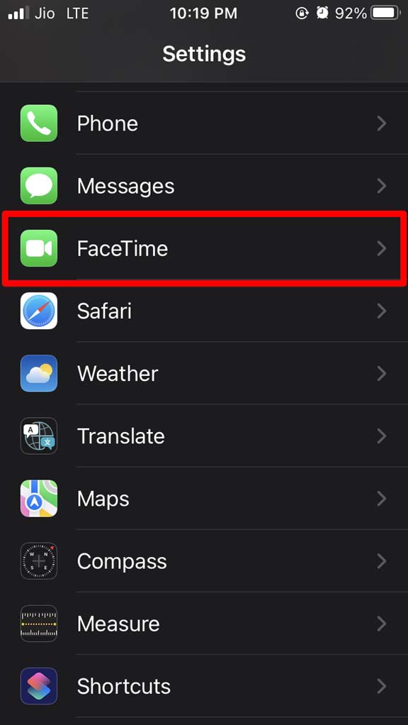 open-iPhone FaceTime settings