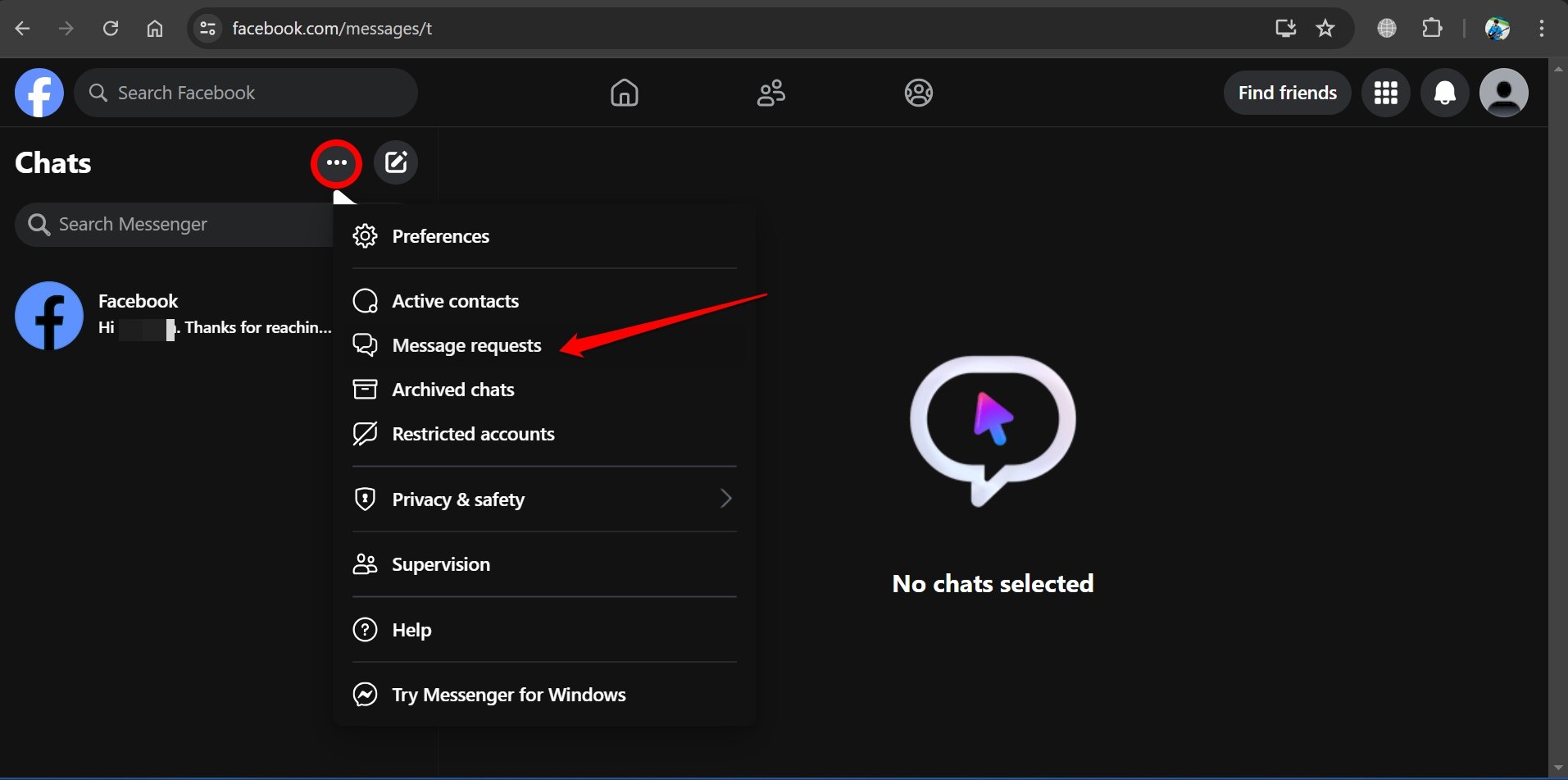 How to Find Unread Messages in Messenger 11 open message requests on Facebook for web