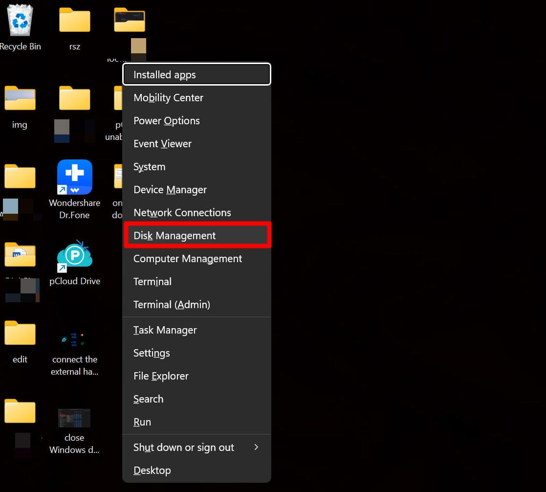 open windows disk management