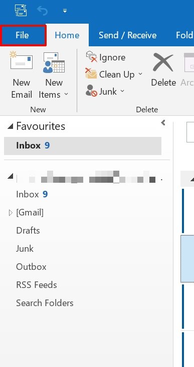outlook File menu