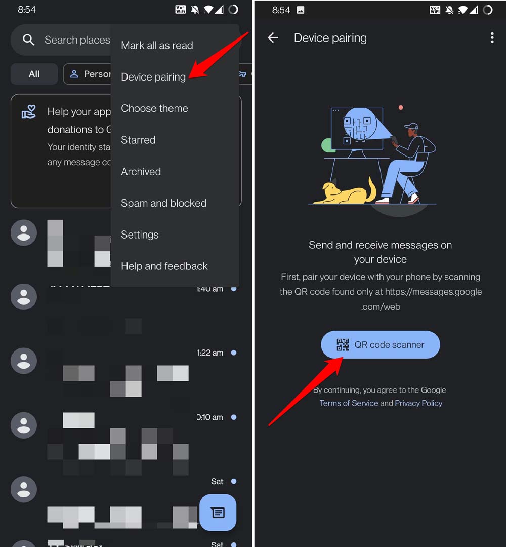 pairing device Google messages app