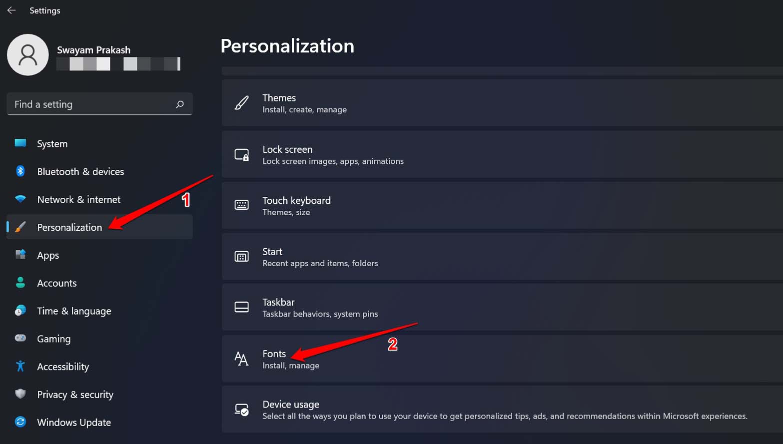 personalize Windows default system font