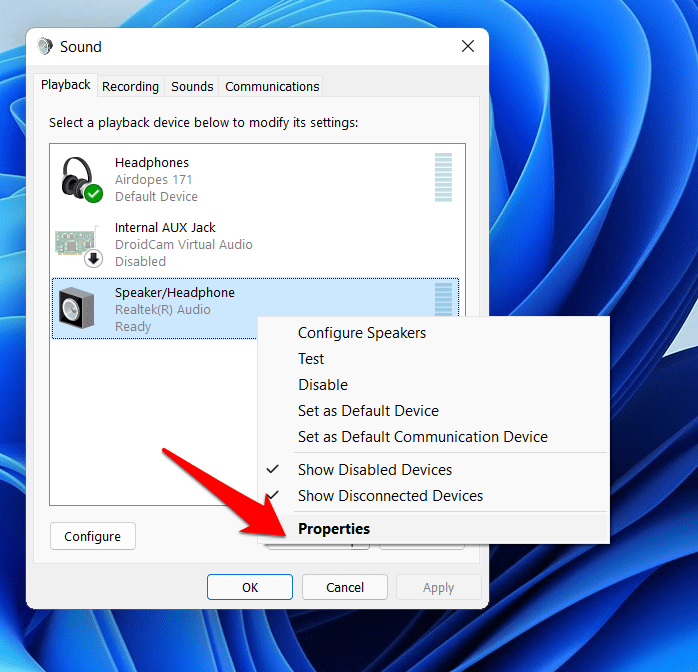 5+ Ways to Fix the Audio Issues in Windows 11 7 playback properties windows 11