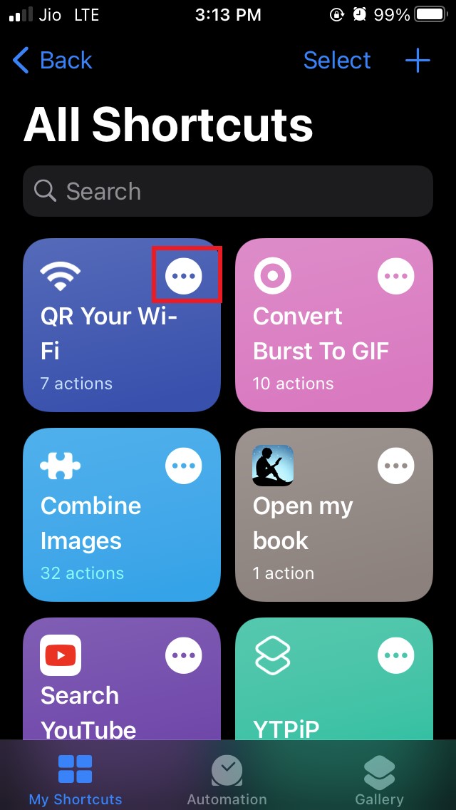 Share WiFi Password With QR Code from iPhone Using Shortcut 6 press three dot button on shortcut