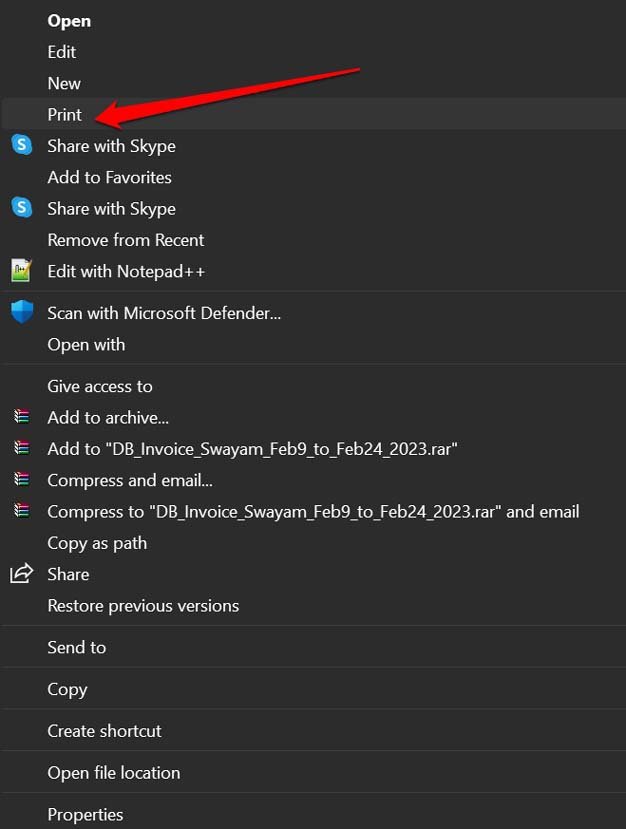 print file from file explorer