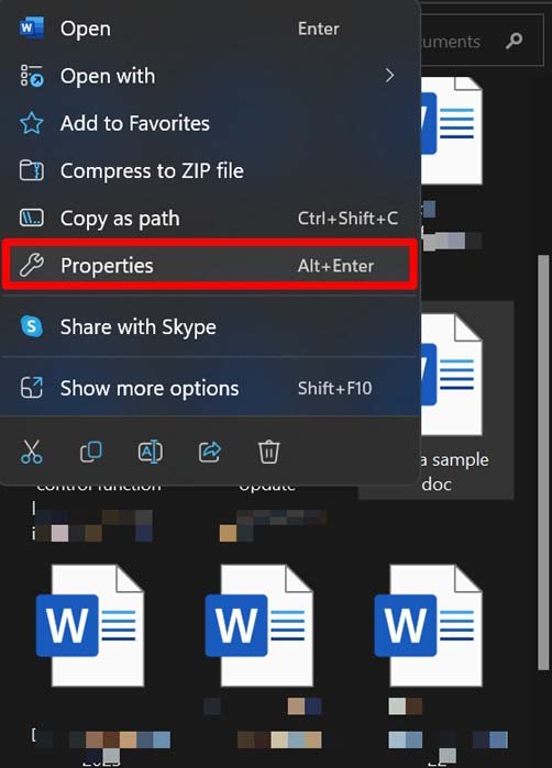 properties of a Word file