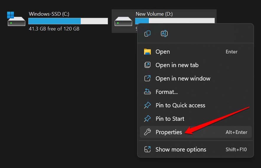 properties of external hard drive