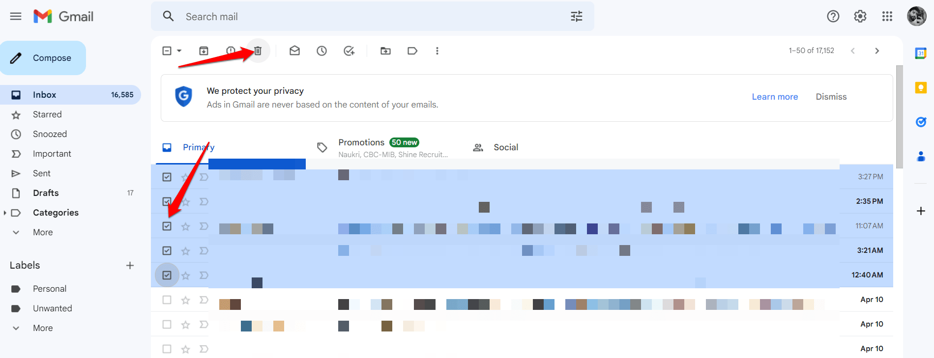 How to Free Up Space in Gmail if the Storage is Full? 3 you can choose whether to delete or archive them to free up space