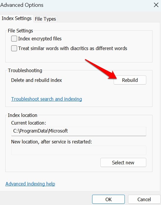 How to Fix Unable to Type in Search Bar for Windows 11 11 rebuild index