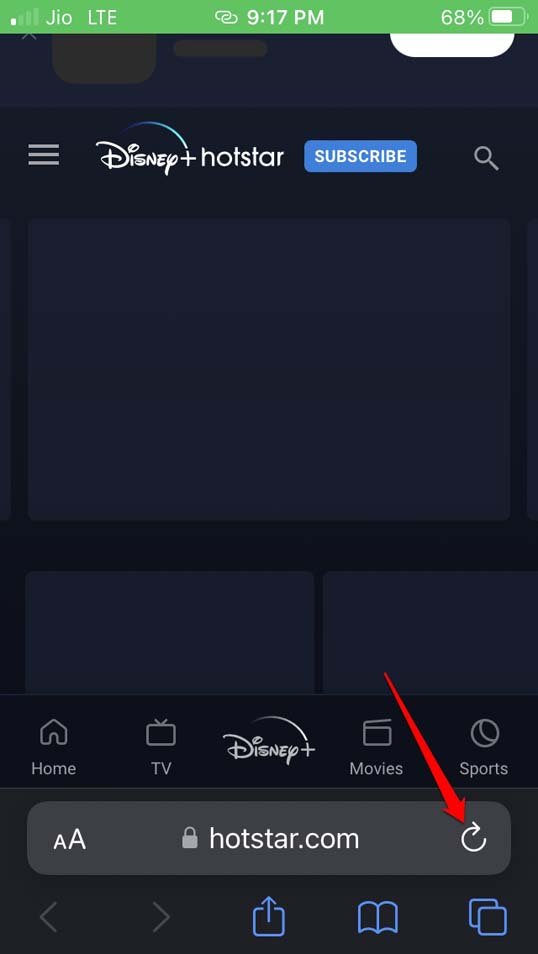 refresh webpage on Safari 