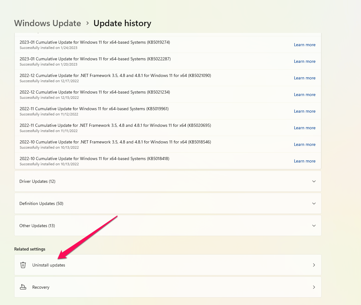 Roll back recent Windows Updates