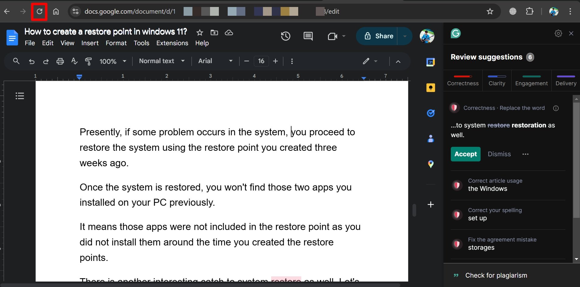 How to Fix Grammarly is Not Working in Google Docs 13 reload the google doc file