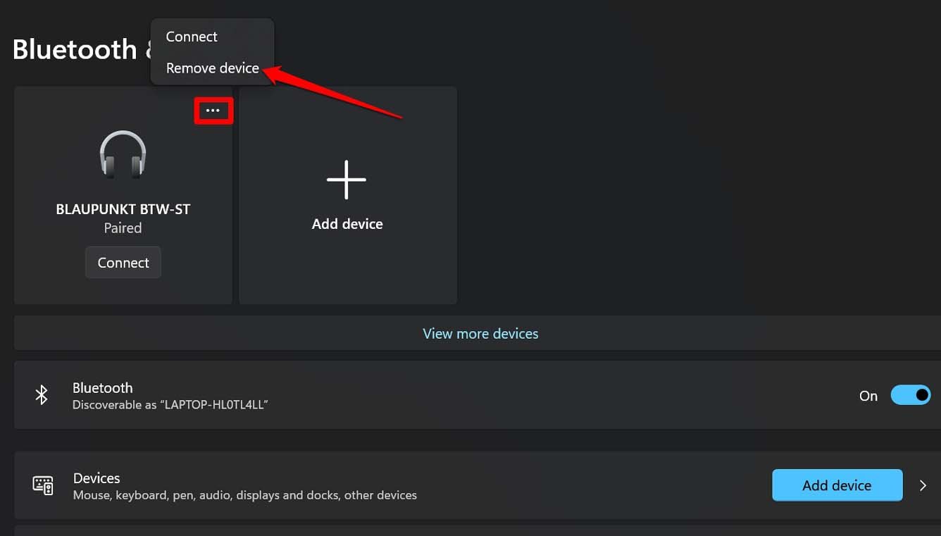 remove Bluetooth device from Windows