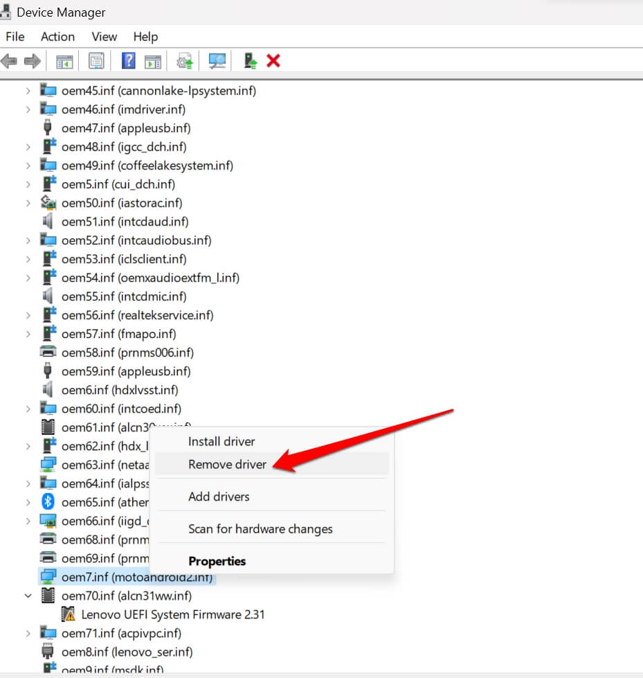 remove problematic device driver