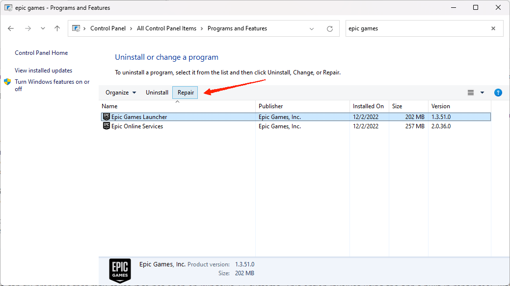 How to Fix Epic Games Launcher Not Opening on Windows 11? 10 click on the Repair option and wait until it is complete