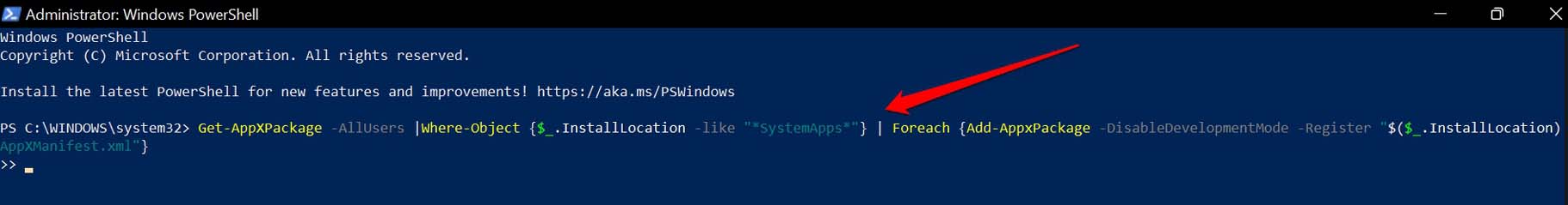 reregister Windows default apps