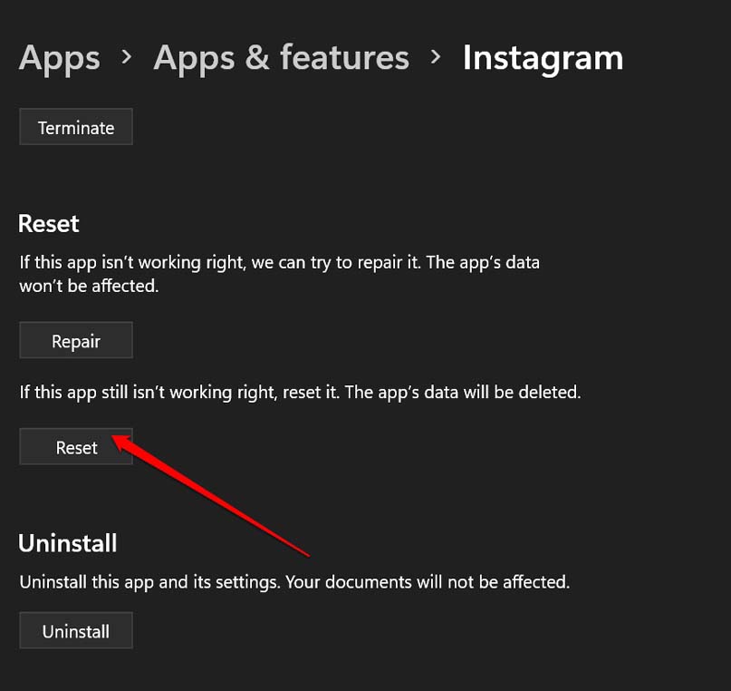 How to Fix Instagram App Not Working on Windows 11? 7 reset Instagram app for Windows