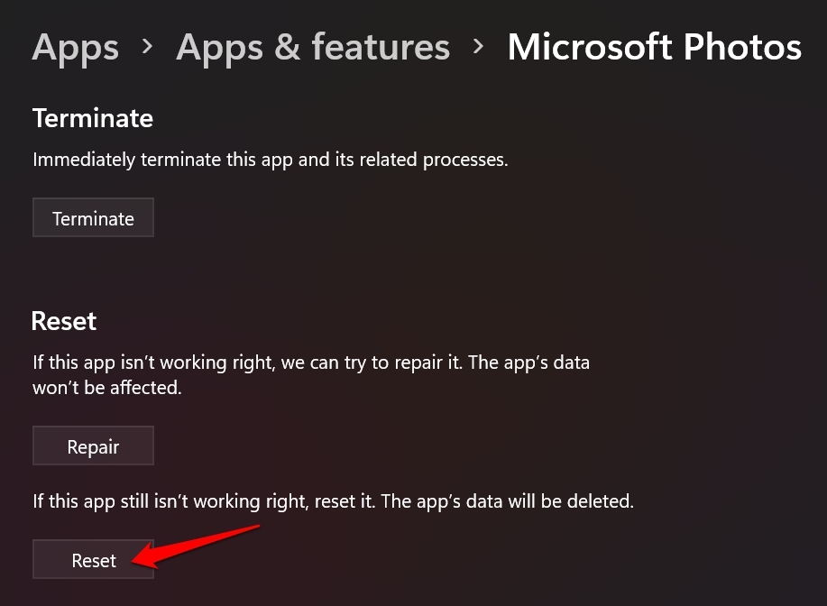 How to Fix Photos App Not Working on Windows 11 18 reset Microsoft Photos app