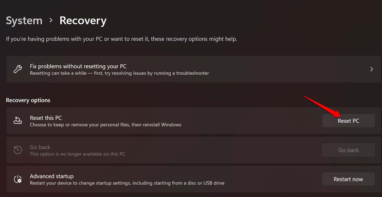 reset Windows PC